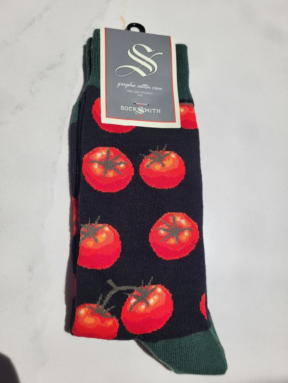 NWT Pair of SockSmith Graphic Cotton Crew Socks Toe-may-toes Black 10-13